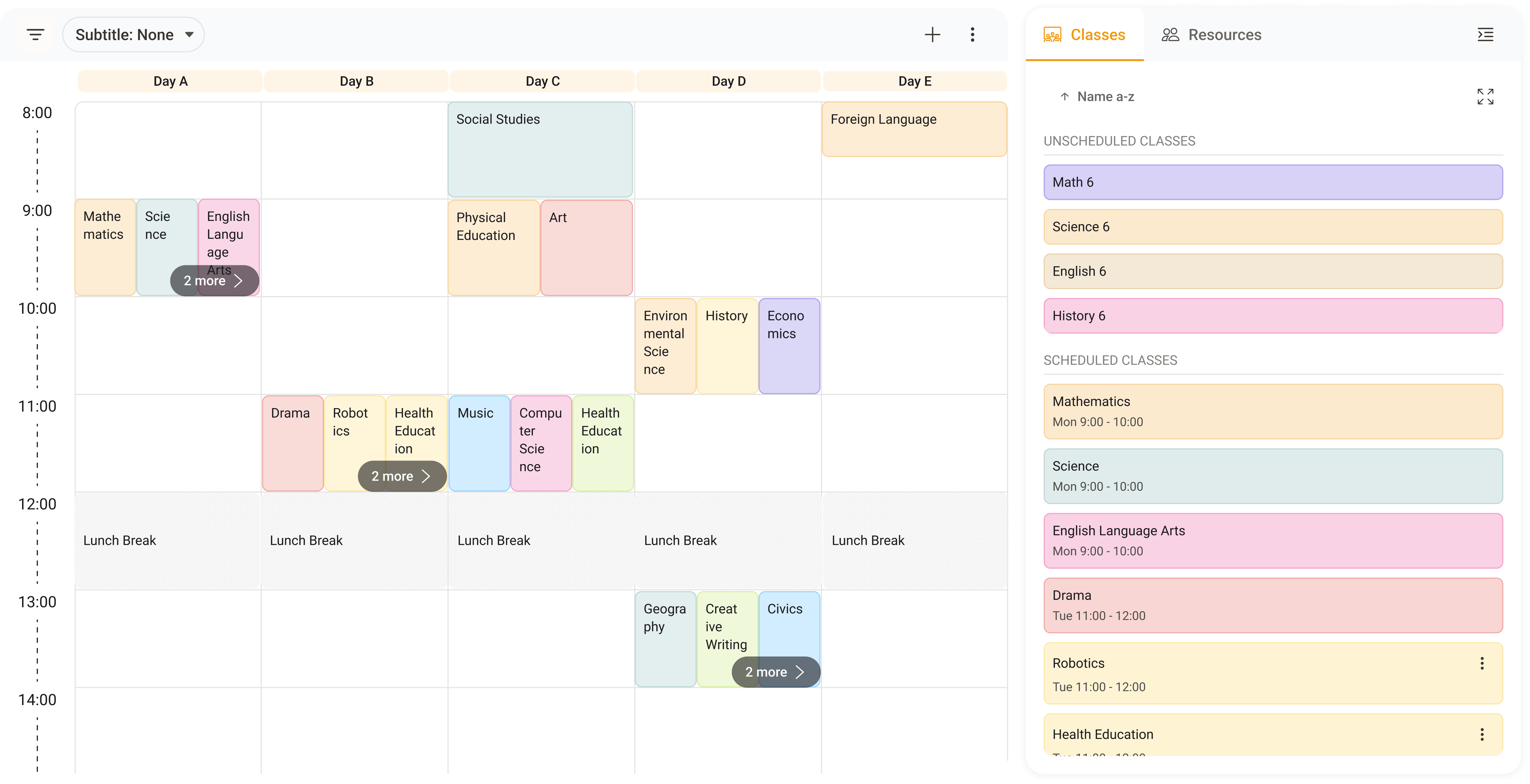 Classroom Studio master schedule