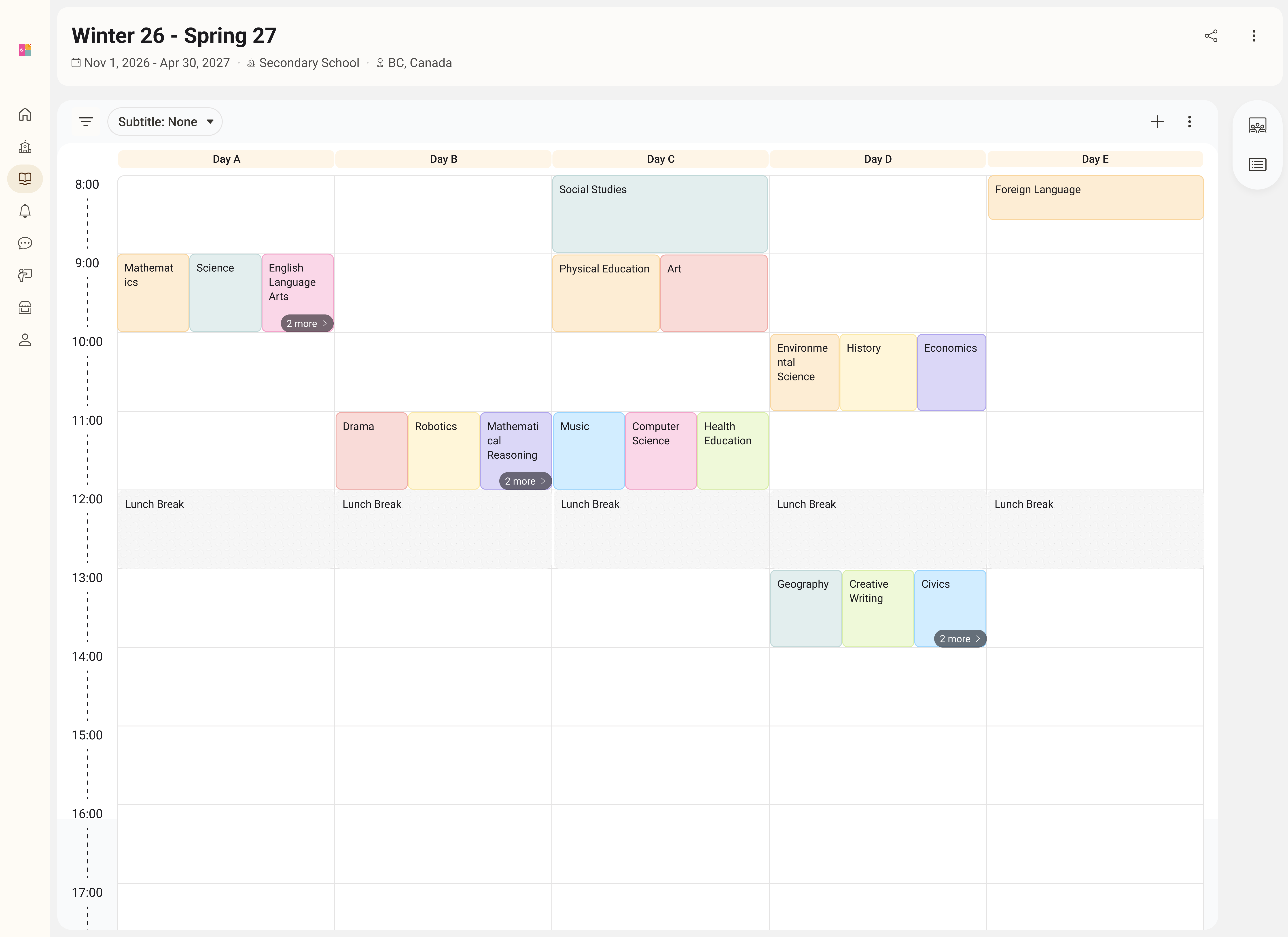 Schedule and events